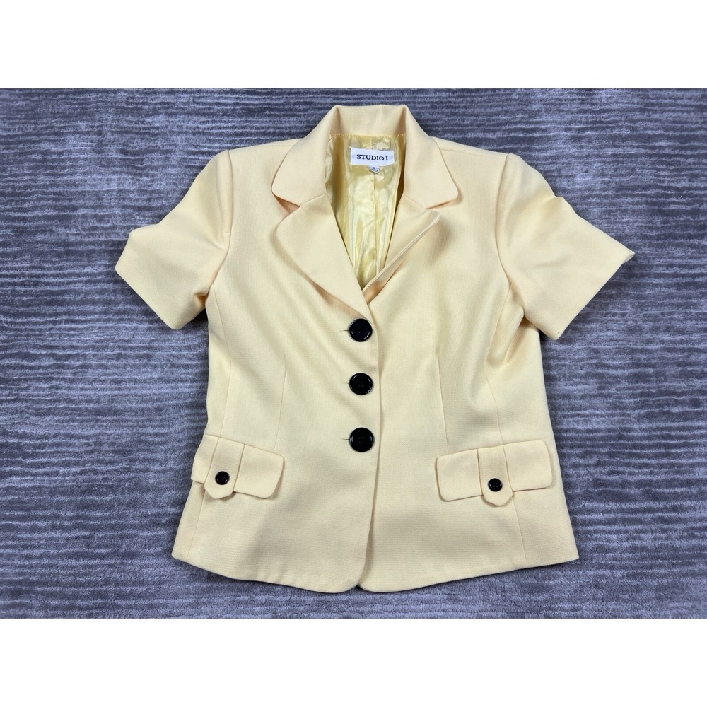 Studio I Jacket Womens 8 Yellow Short Sleeve Lined Padded Buttoned Casual